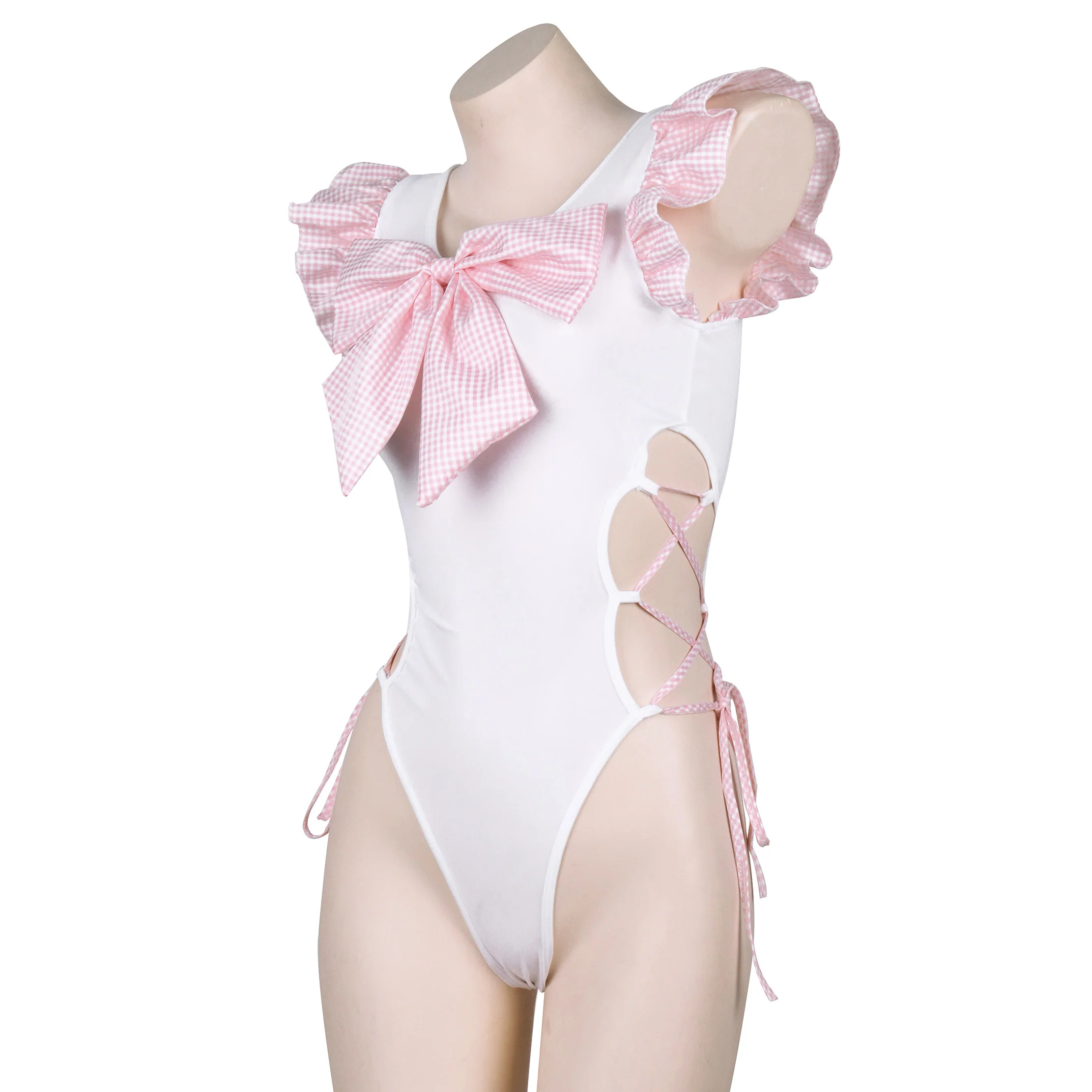Pink Plaid Big Bow Swimsuit HA0881 - Image 4