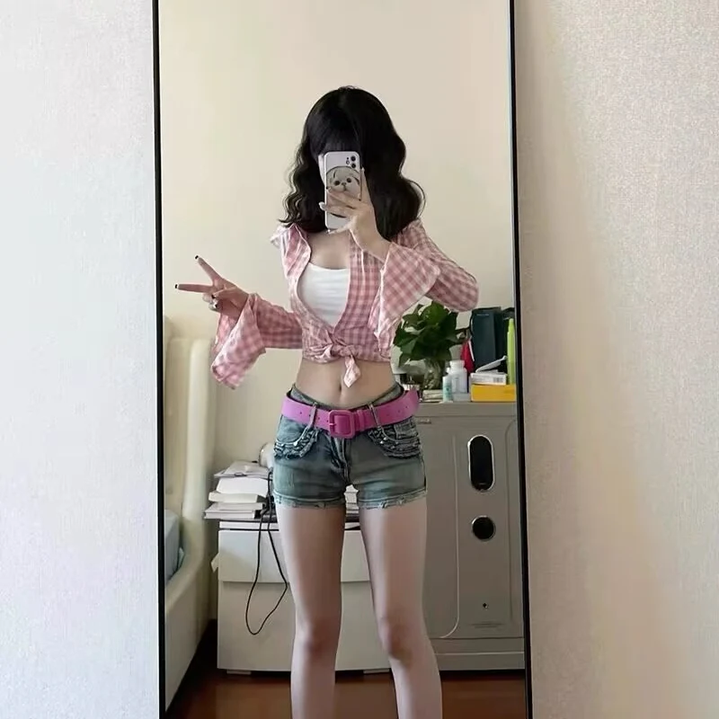 Pink Plaid Long Sleeve Shirt HA2153 - Image 3