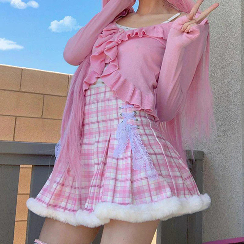 Pink Plaid Pleated Skirt HA0319 - Image 3