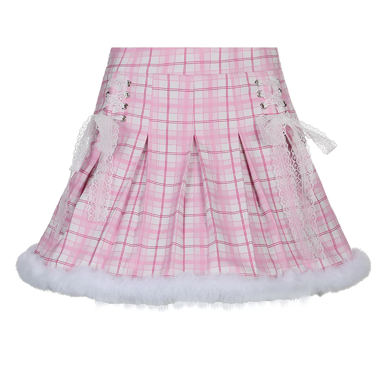 Pink Plaid Pleated Skirt HA0319 - Image 4