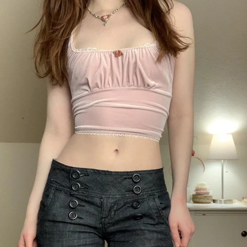 Pink Pleated Sleeveless Tank Top  HA2028 - Image 2