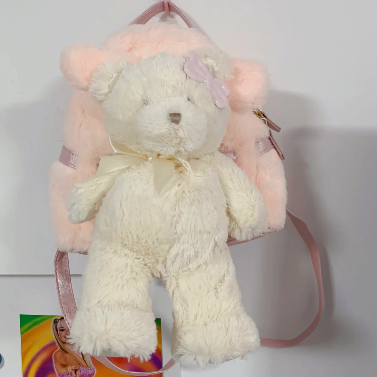 Pink plush bear backpack HA2324 - Image 2