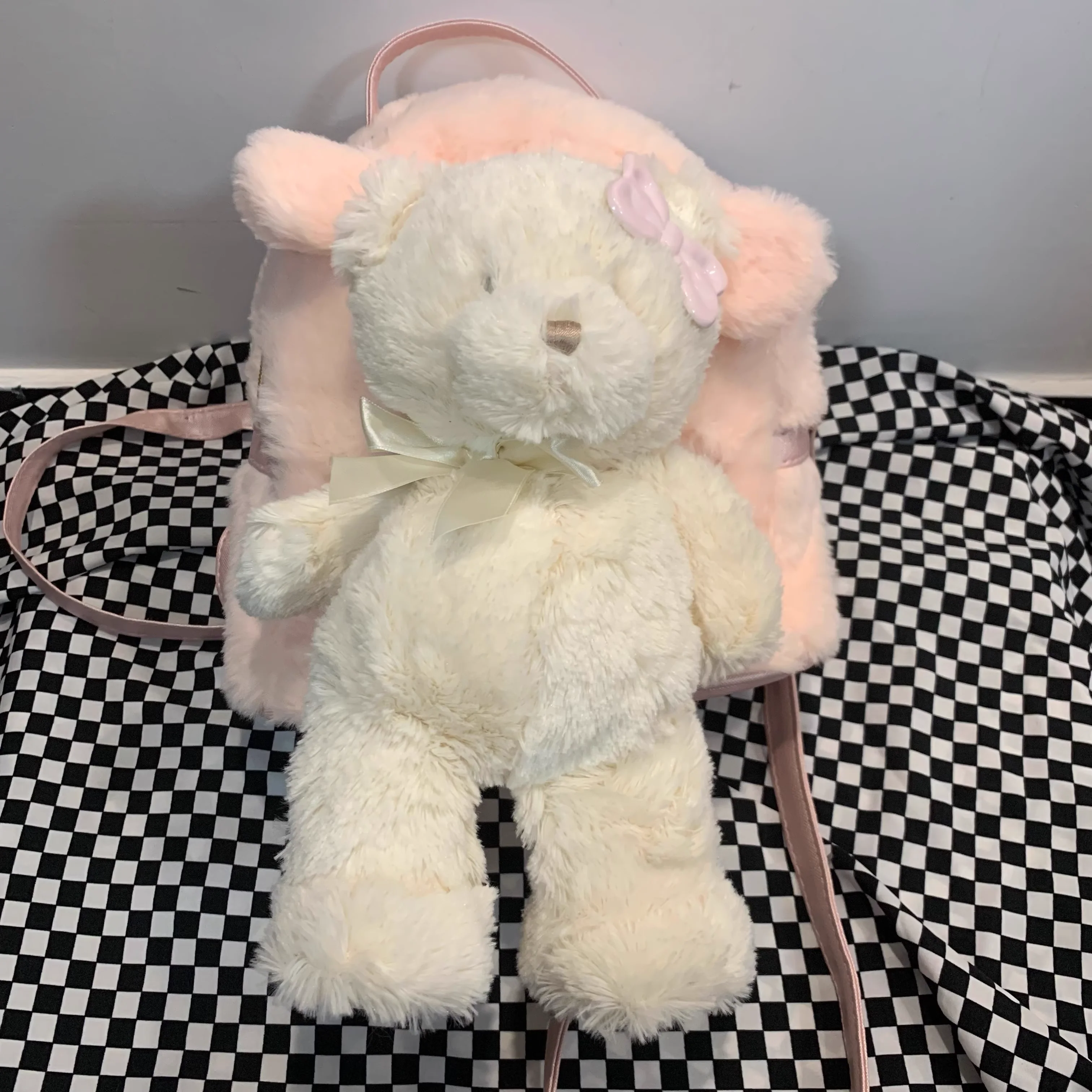 Pink plush bear backpack HA2324 - Image 3