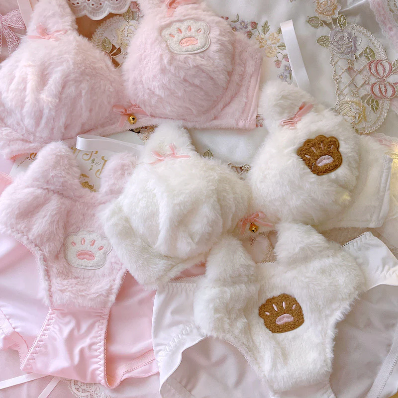 Pink Plush Cat's Claw Bra Set   HA0669 - Image 3