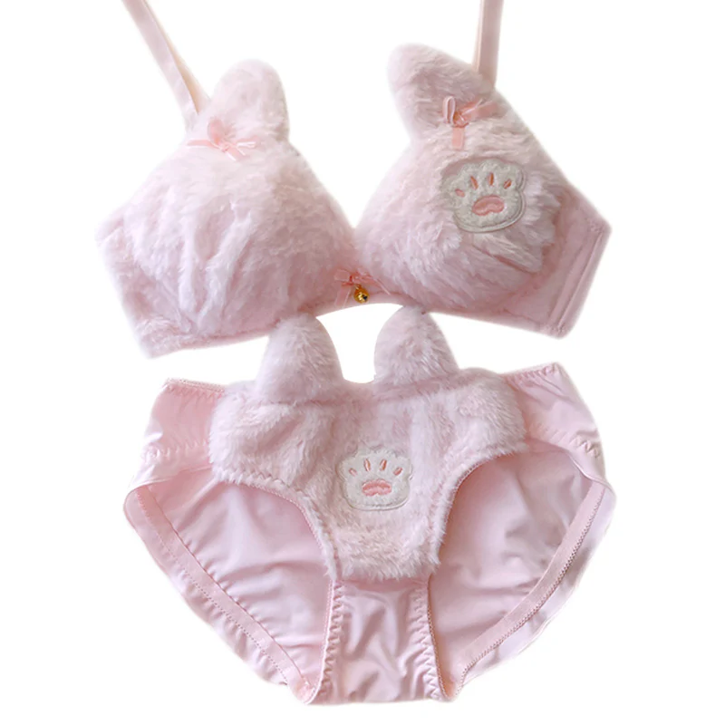 Pink Plush Cat's Claw Bra Set   HA0669 - Image 7