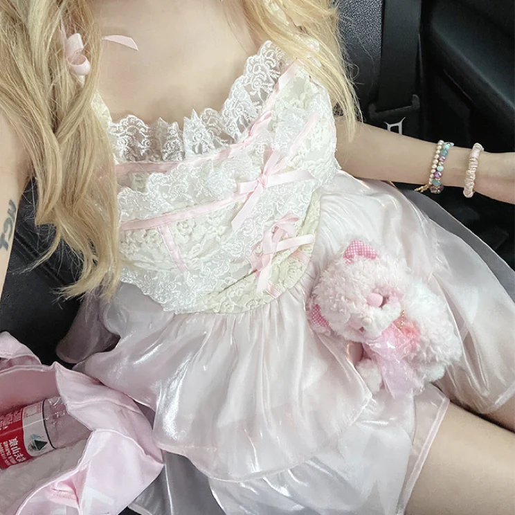 Pink princess lace suspender dress  HA1997 - Image 2