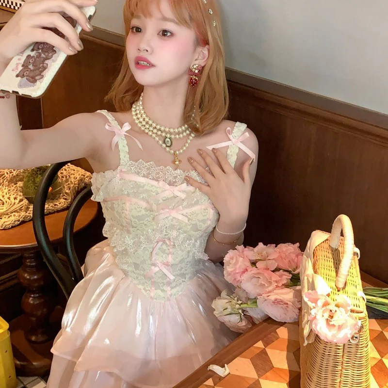 Pink princess lace suspender dress  HA1997 - Image 4
