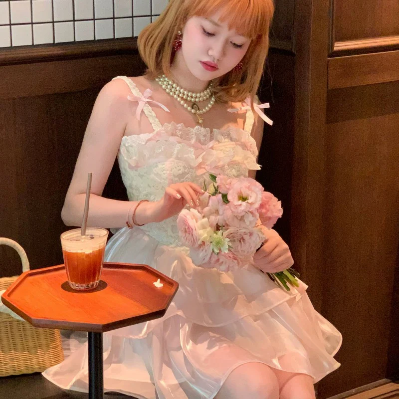 Pink princess lace suspender dress  HA1997 - Image 5