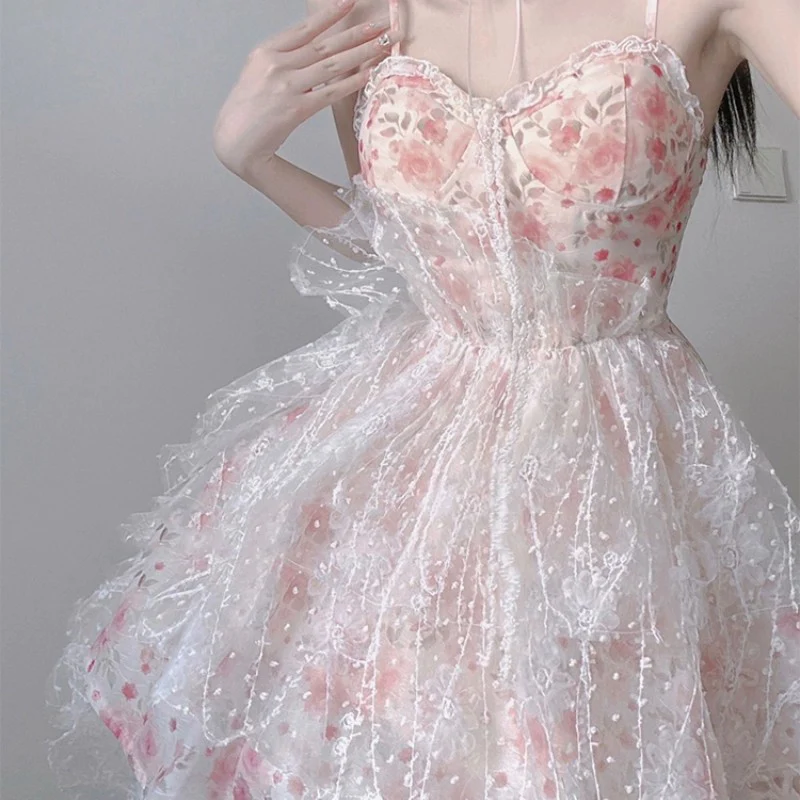 Pink Puffy Sling Floral Dress   HA1919 - Image 2