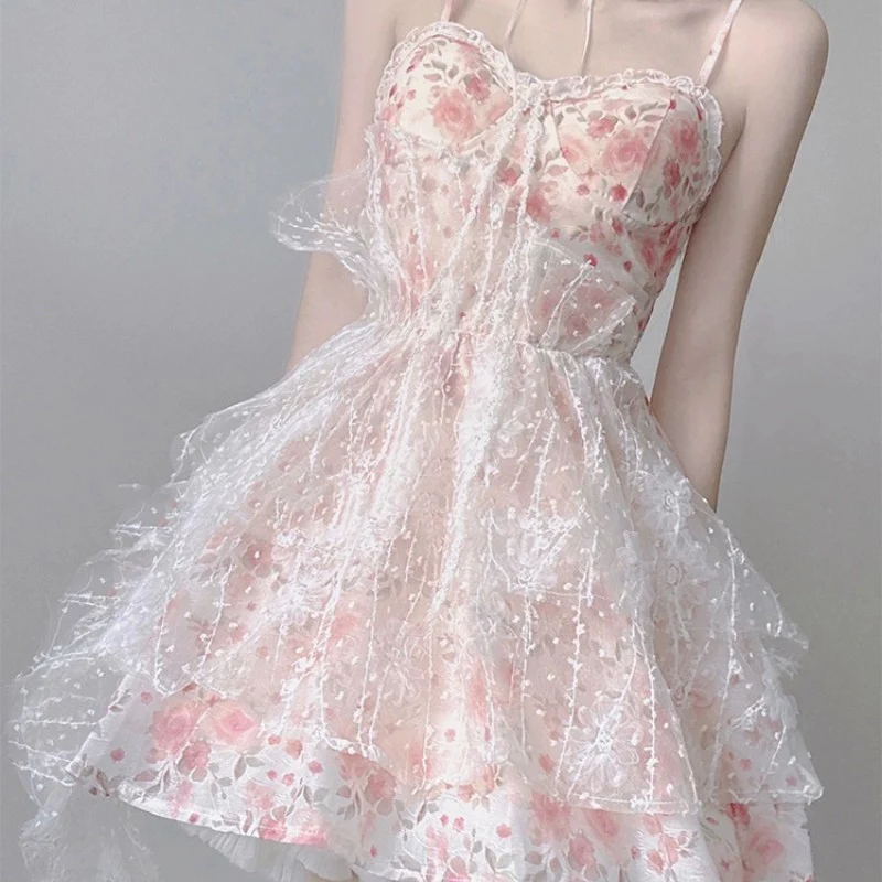 Pink Puffy Sling Floral Dress   HA1919 - Image 4