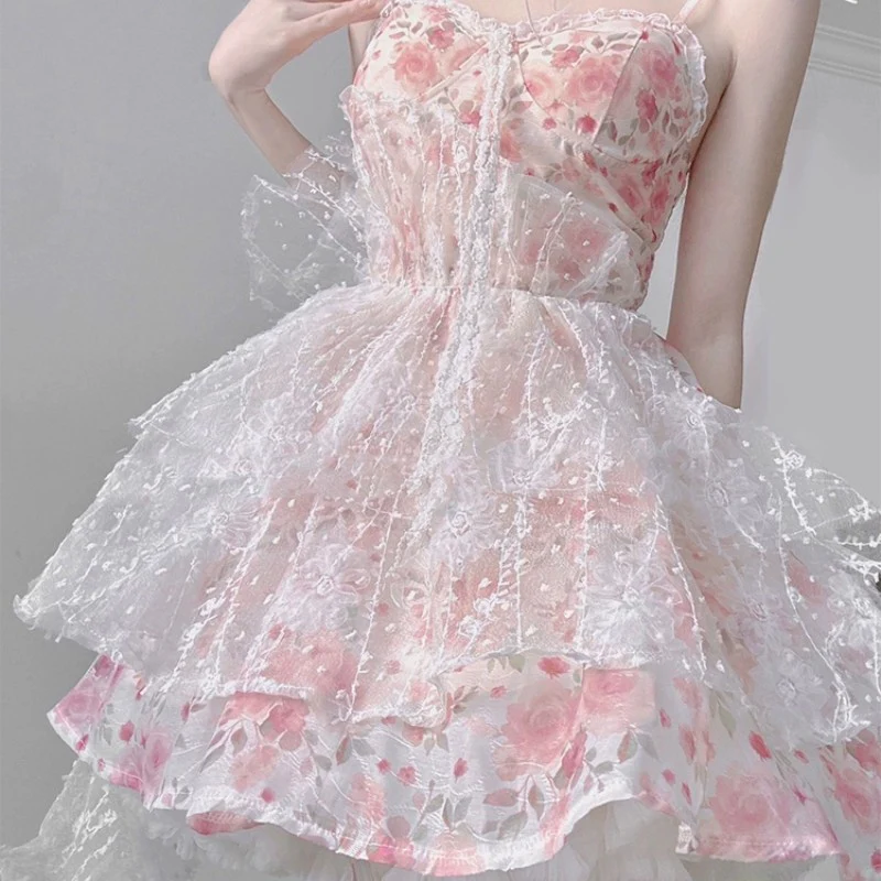 Pink Puffy Sling Floral Dress   HA1919 - Image 5