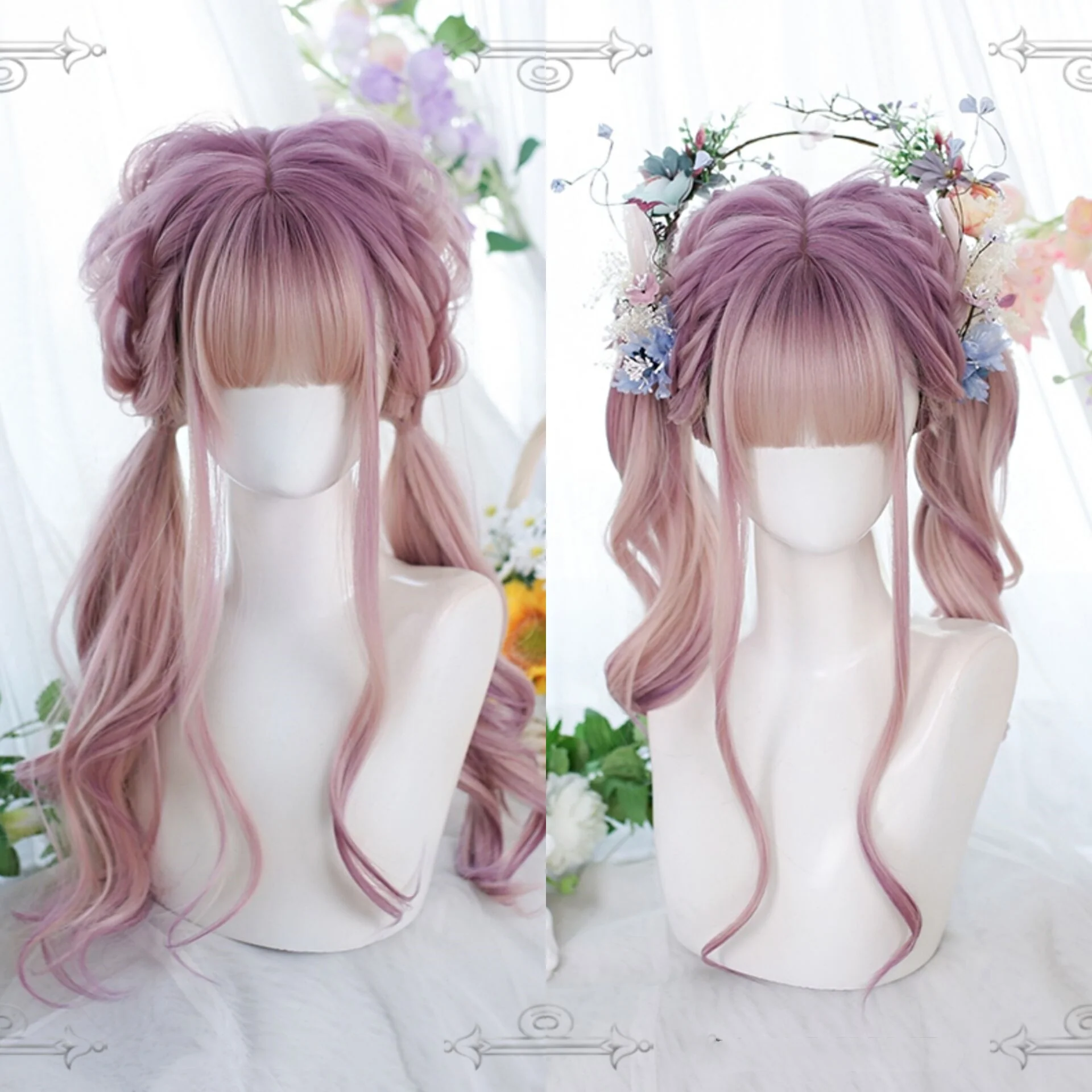 Pink purple highlights long curly hair  HA0778 - Image 3