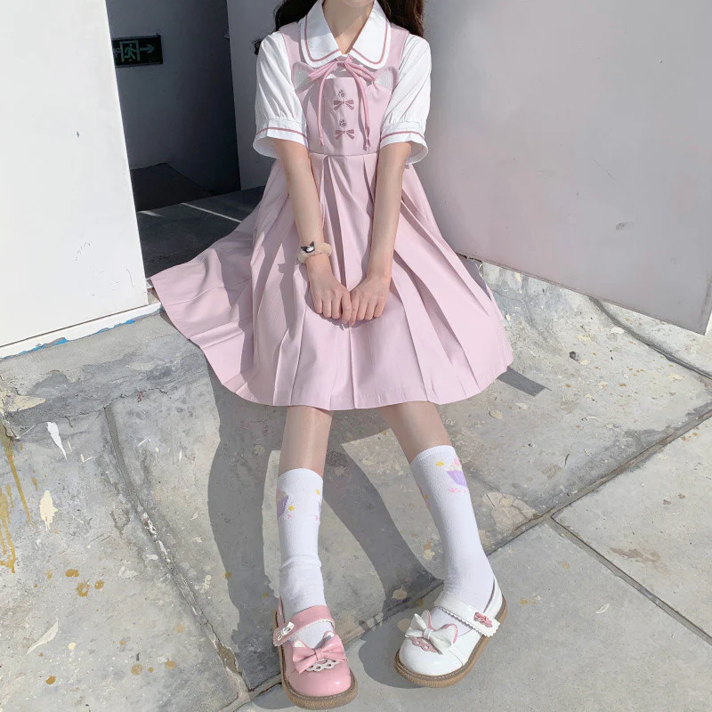 Pink Rabbit Ear Pleated Tank Top Dress   HA0789 - Image 3