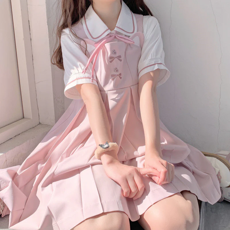Pink Rabbit Ear Pleated Tank Top Dress   HA0789 - Image 4