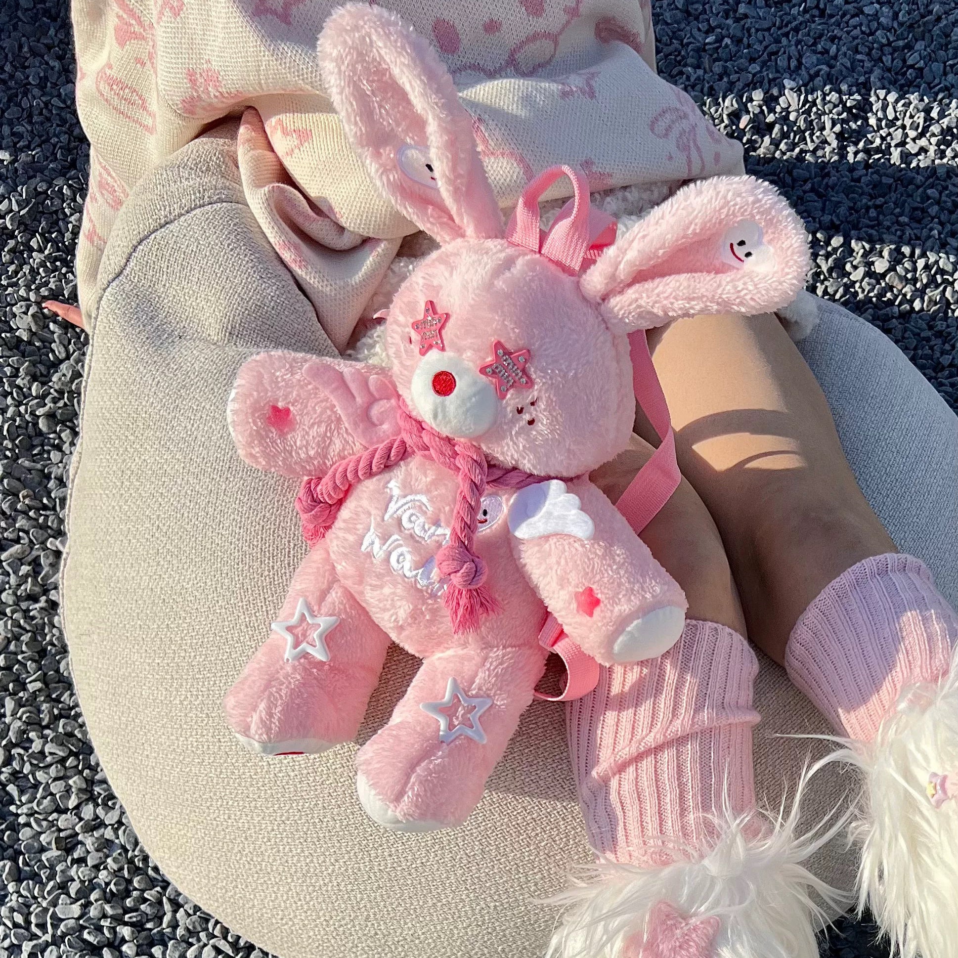 Pink rabbit five-pointed star plush backpack HA2409 - Image 3