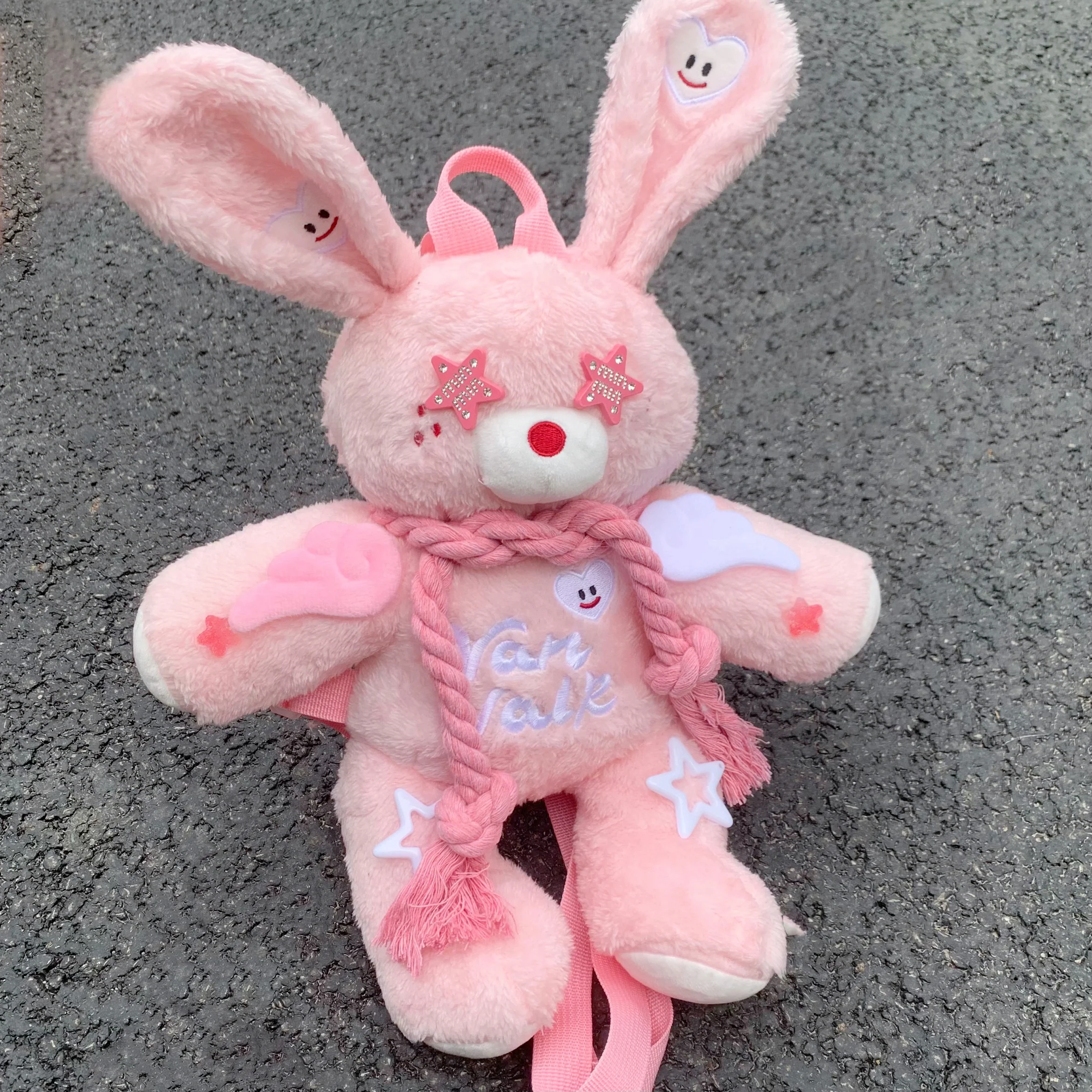 Pink rabbit five-pointed star plush backpack HA2409 - Image 7