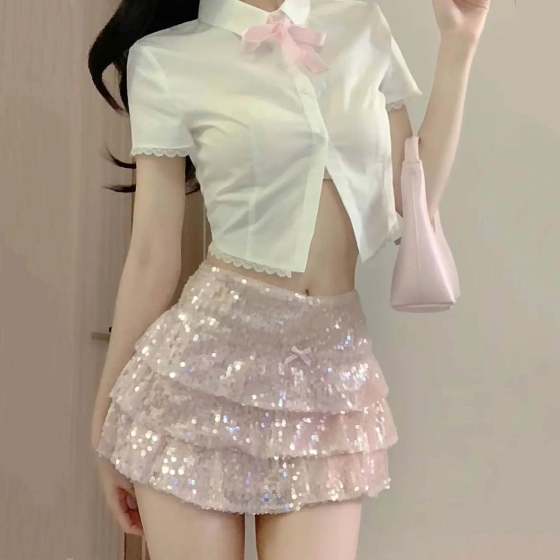 Pink Sequin Low Waist Cake Dress   HA1911 - Image 2