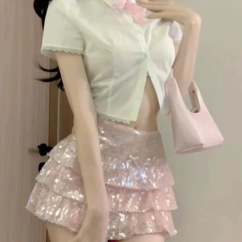 Pink Sequin Low Waist Cake Dress   HA1911 - Image 6