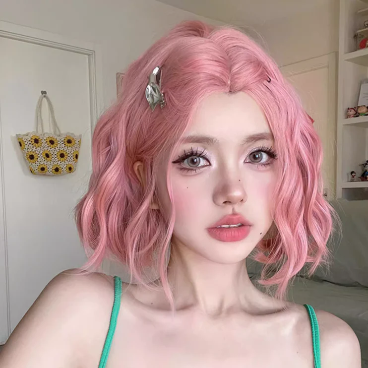 Pink short curly wig HA2294 - Image 2