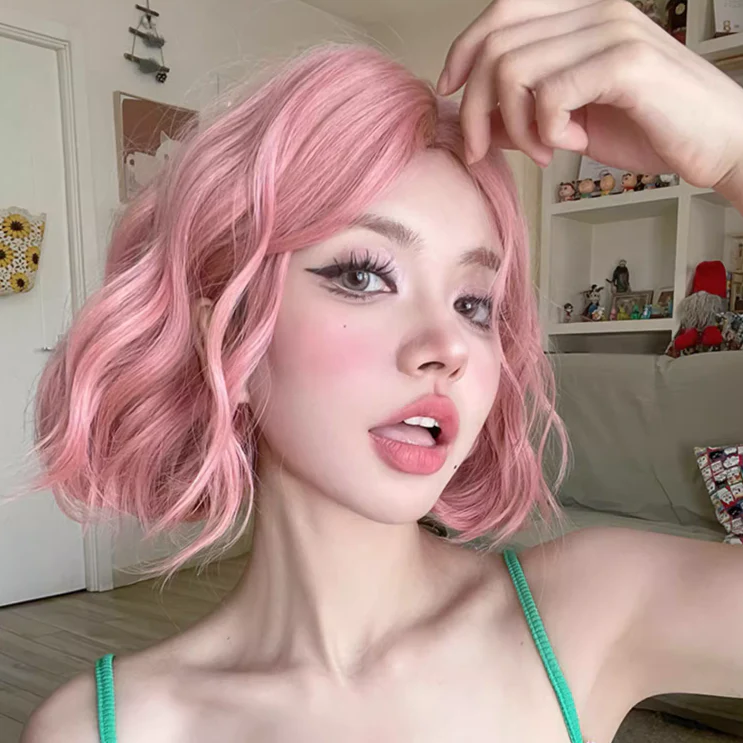 Pink short curly wig HA2294 - Image 5