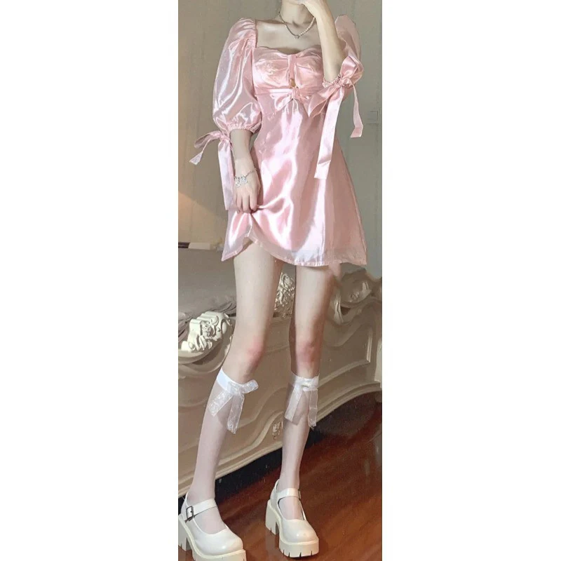 Pink Square Neck Puff Sleeve Dress  HA0701 - Image 4
