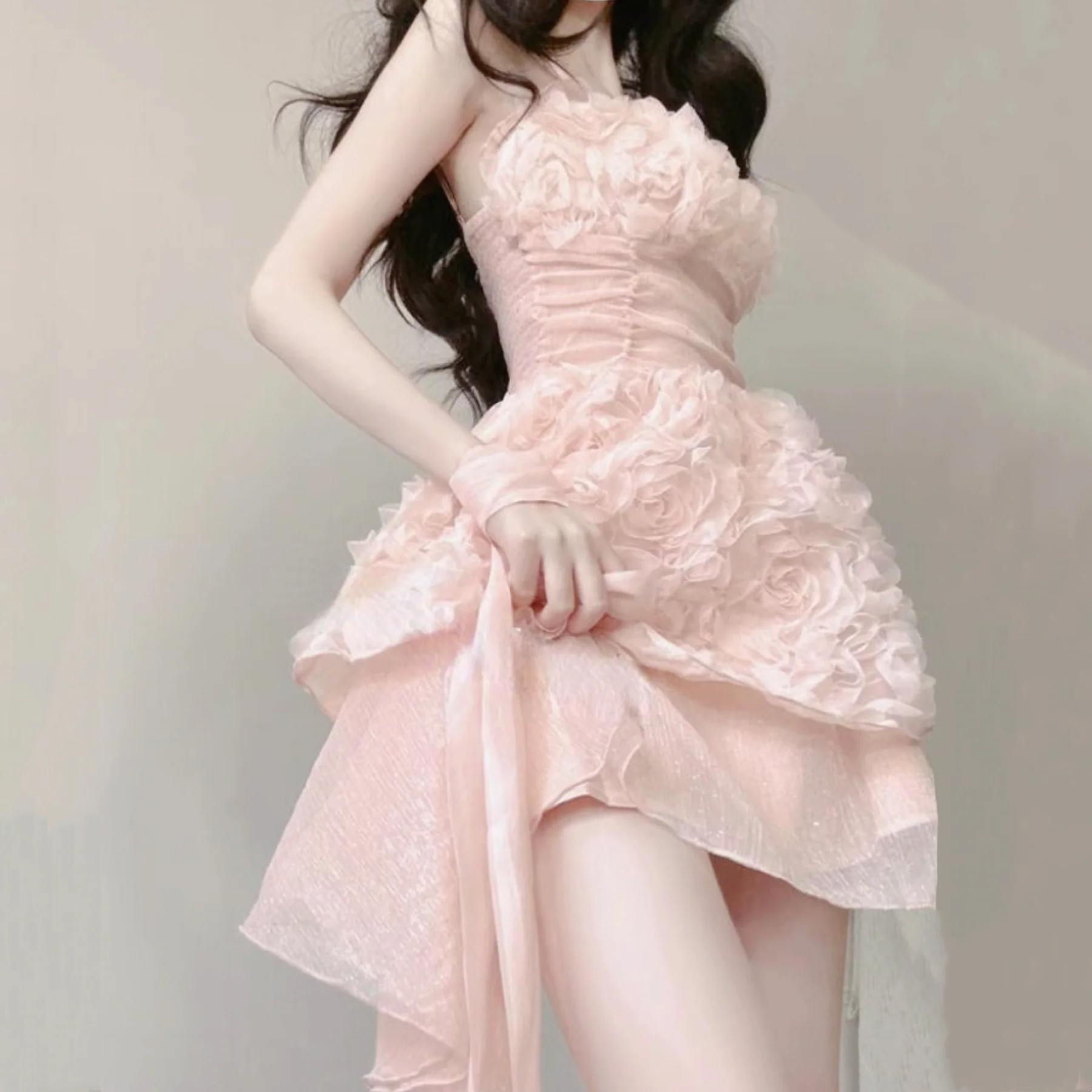 Pink suspender gauze dress HA2285 - Image 2