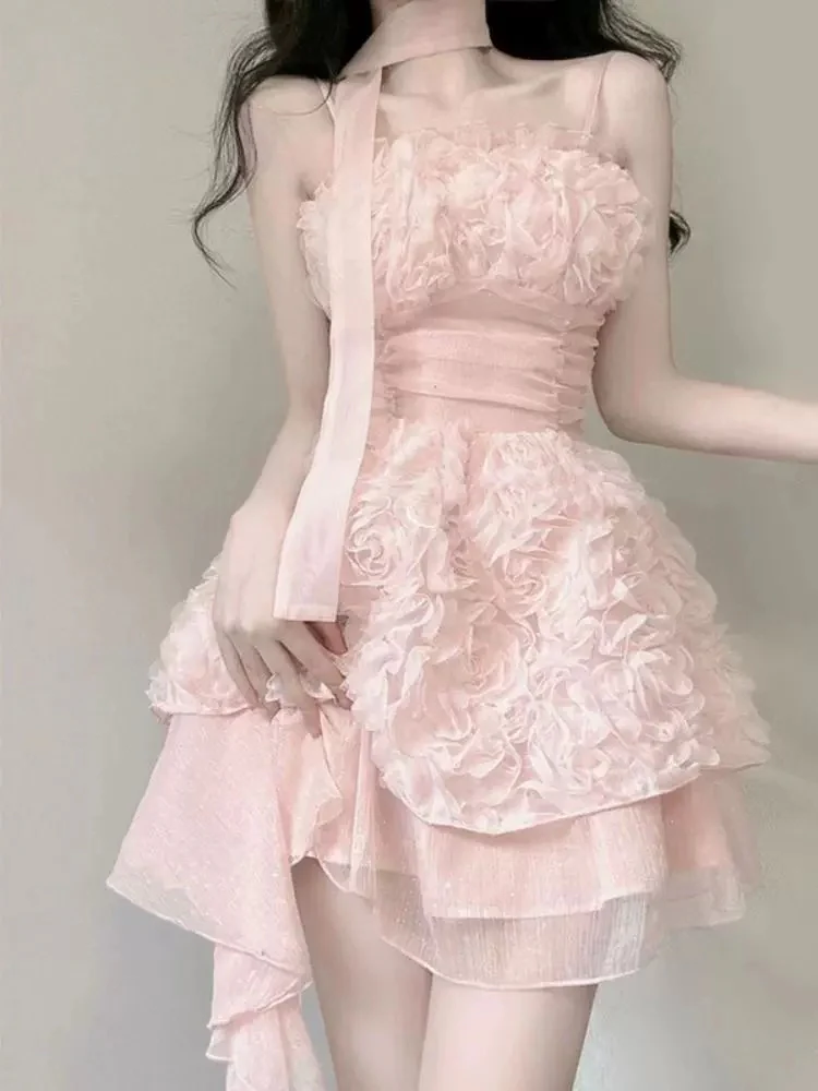 Pink suspender gauze dress HA2285 - Image 3