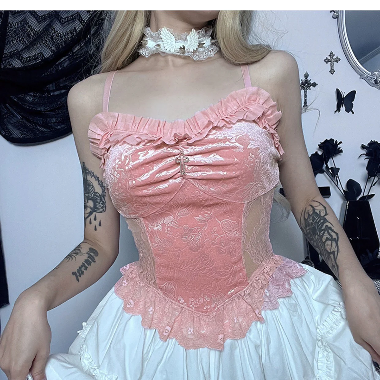 Pink Velvet Camisole   HA1651 - Image 6
