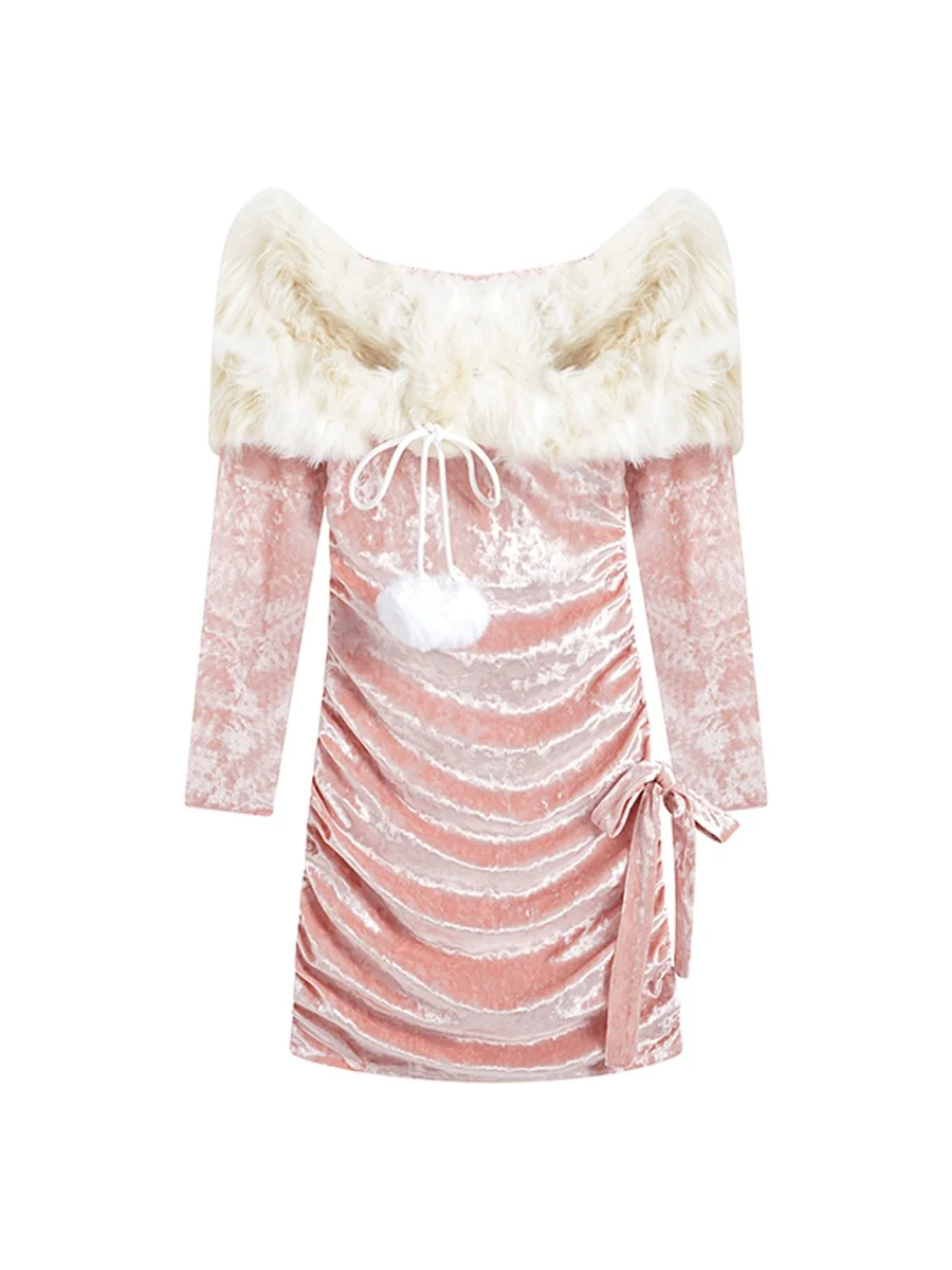 Pink velvet one-shoulder dress HA2378 - Image 4