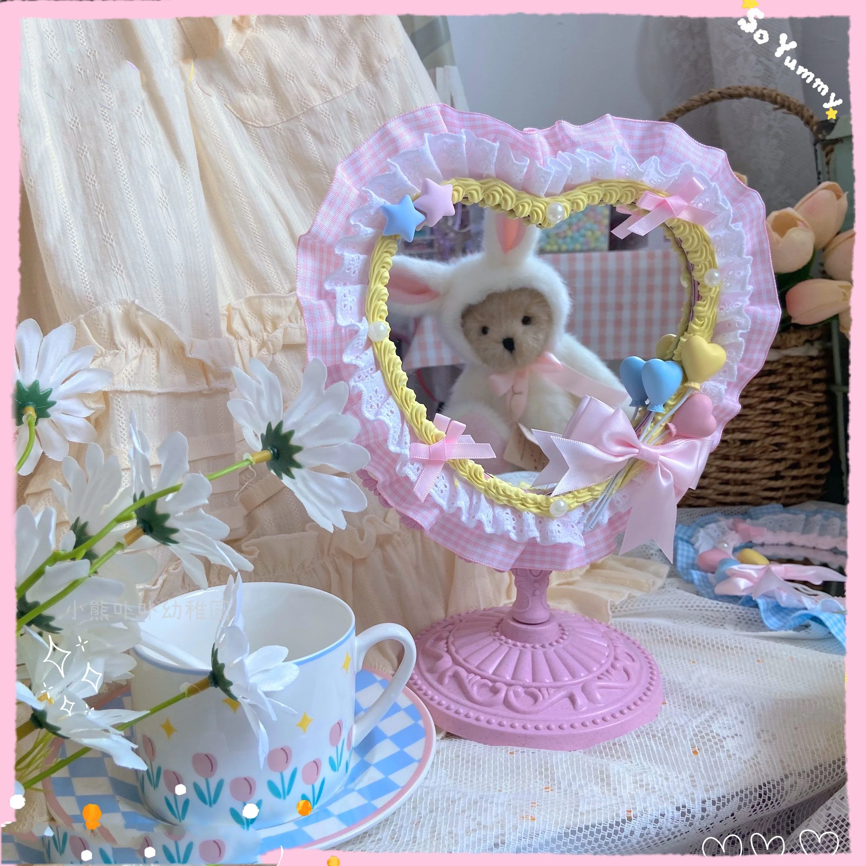 Plaid Lace Bow Heart Mirror HA0754 - Image 3