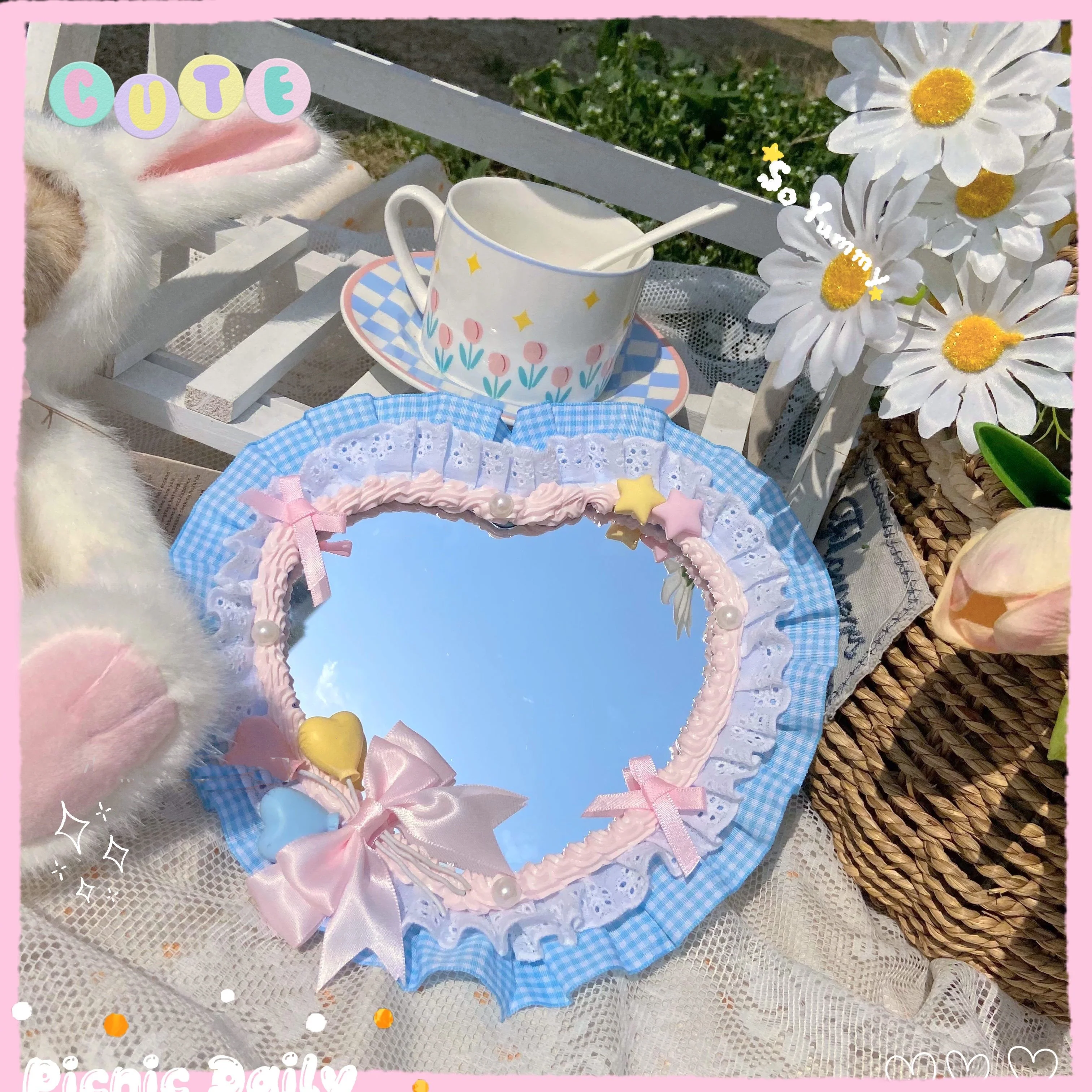Plaid Lace Bow Heart Mirror HA0754 - Image 4