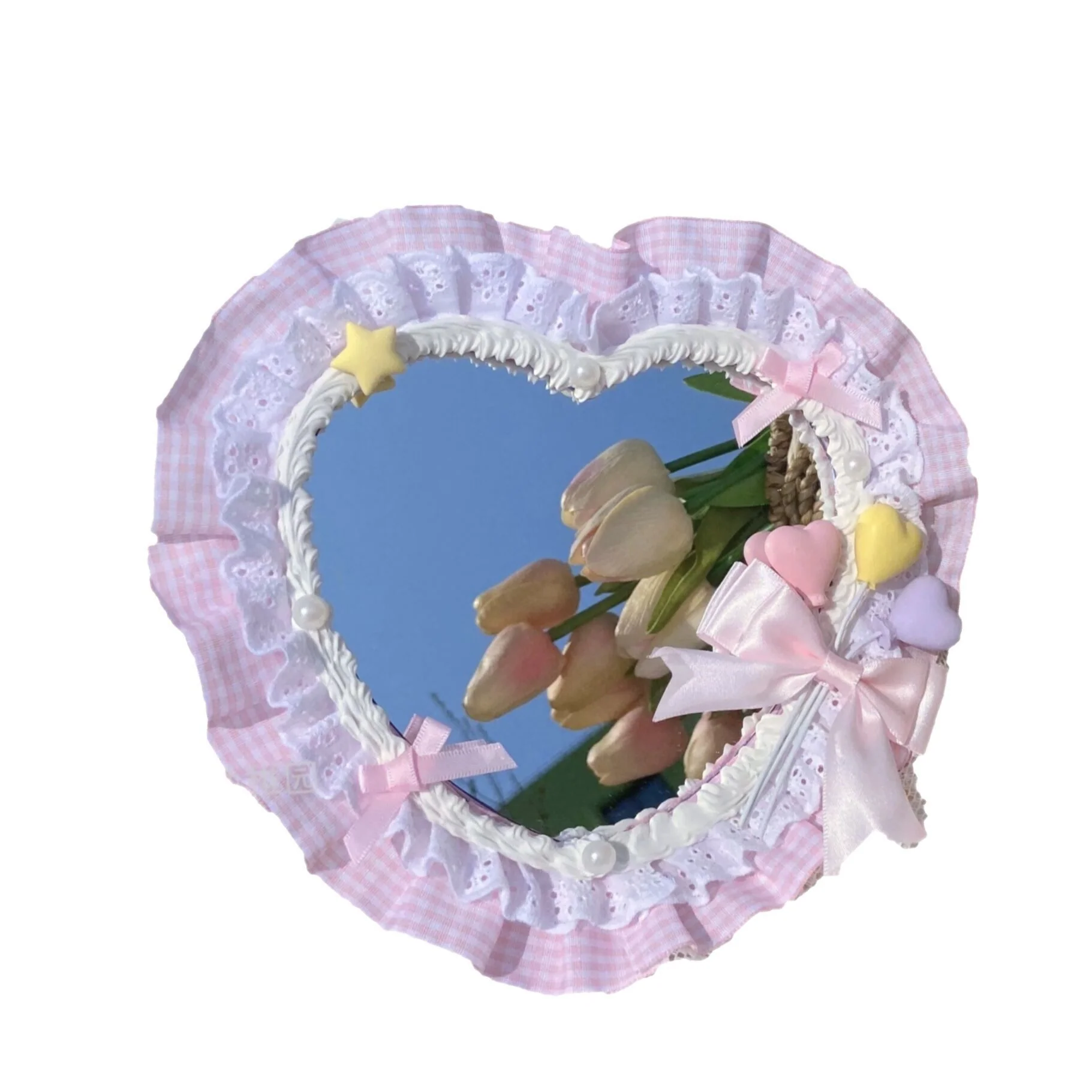 Plaid Lace Bow Heart Mirror HA0754 - Image 5