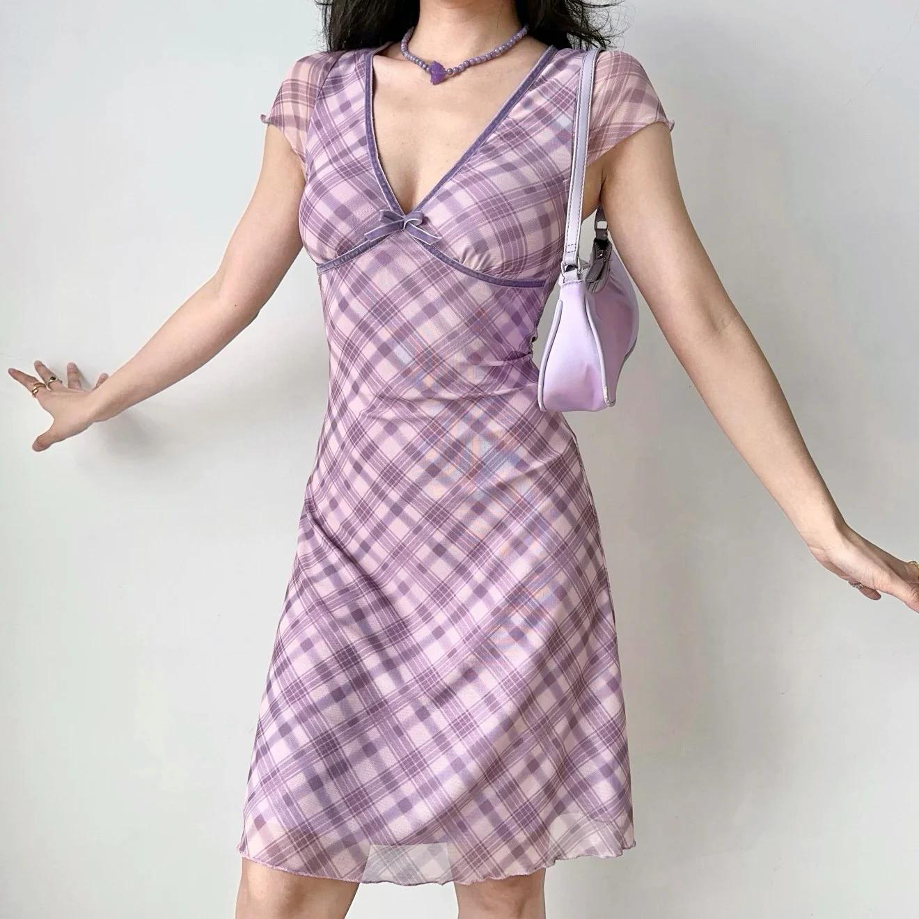 Plaid Mesh Dress HA29702 - Image 3