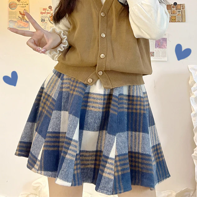 Plaid suede skirt  HA1298 - Image 2