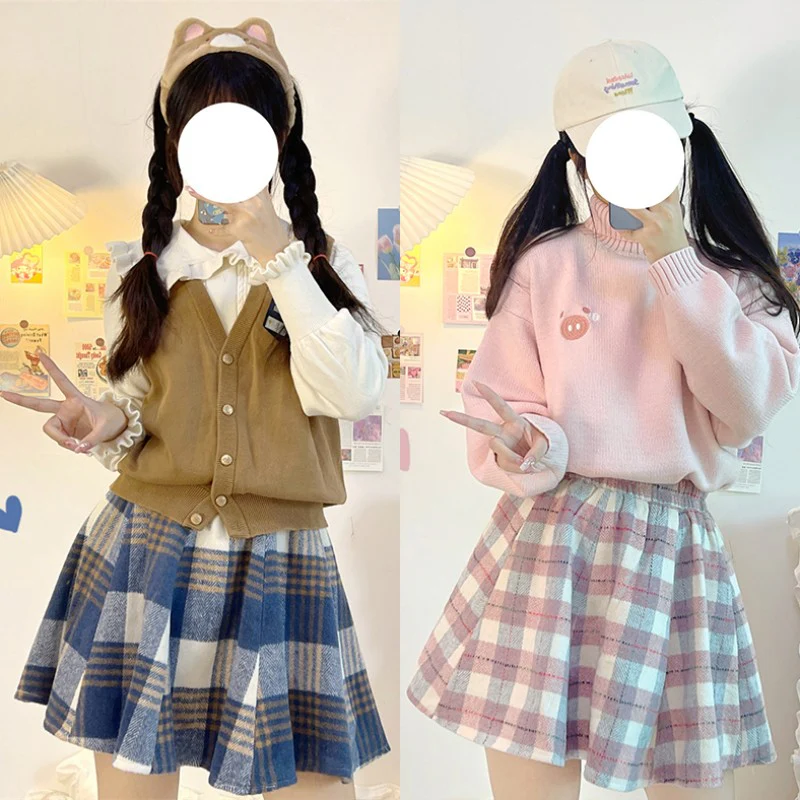 Plaid suede skirt  HA1298 - Image 3