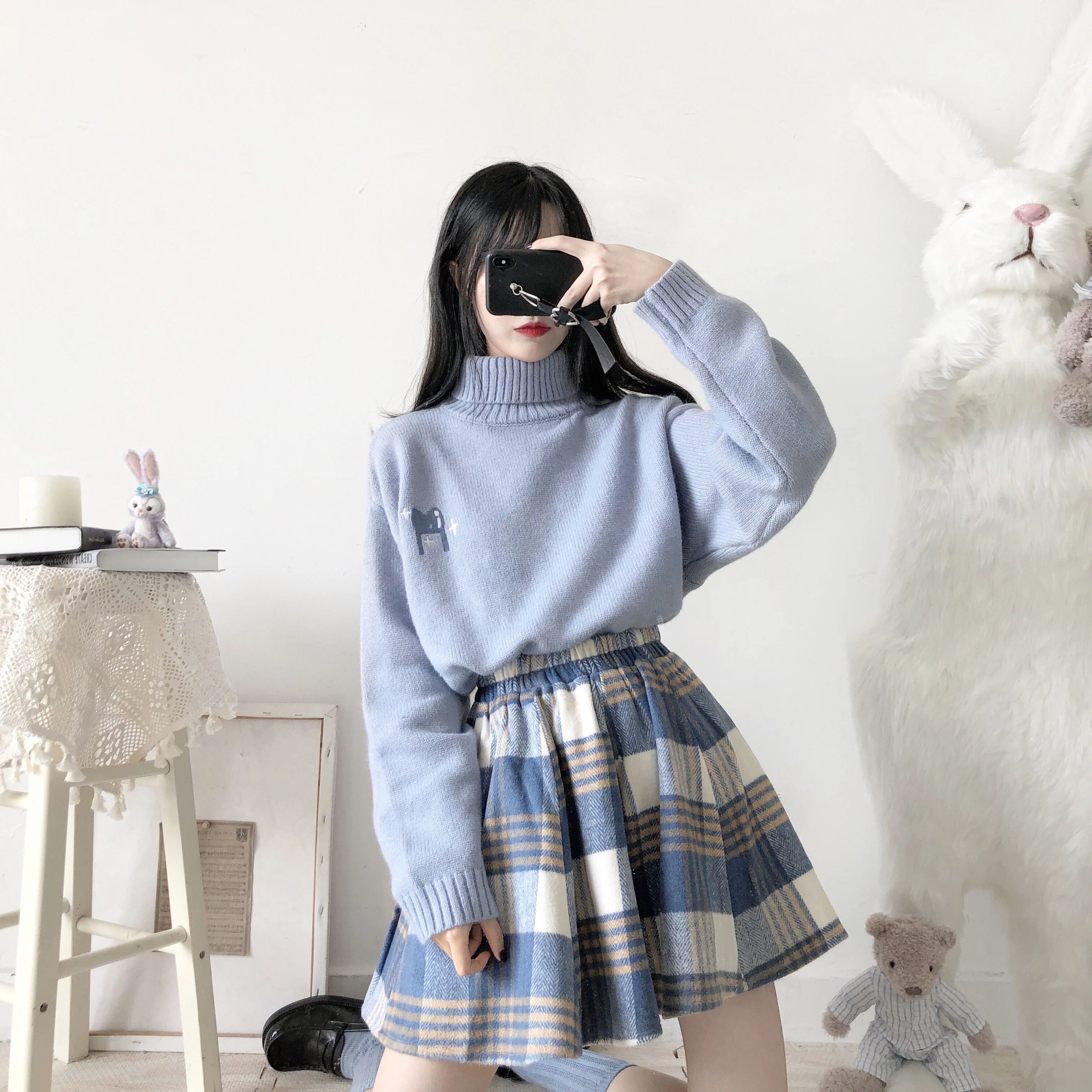 Plaid suede skirt  HA1298 - Image 6