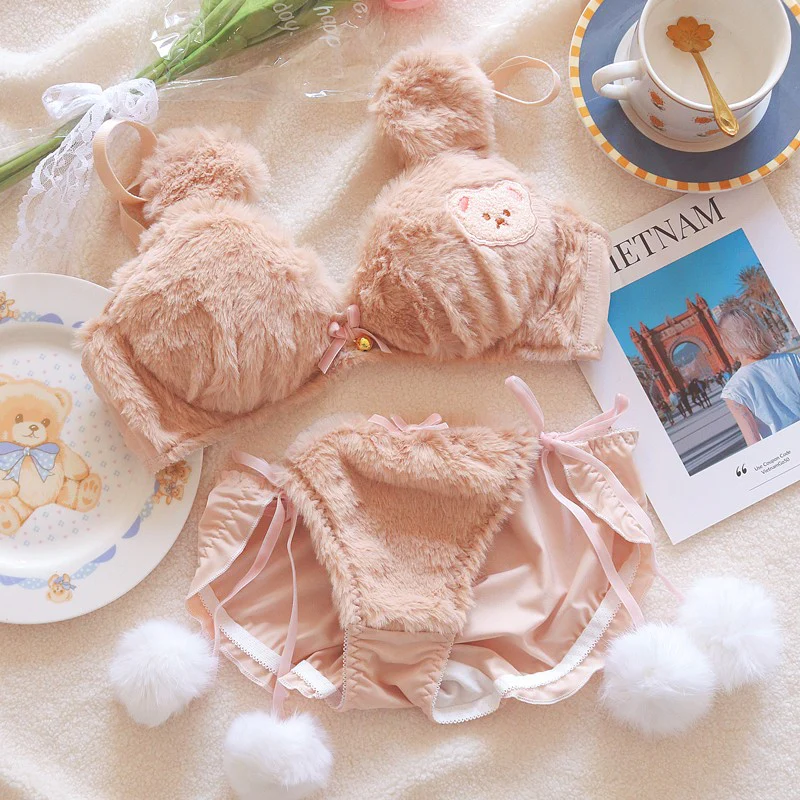 Plush Embroidered Bear Bra Set   HA1287 - Image 3
