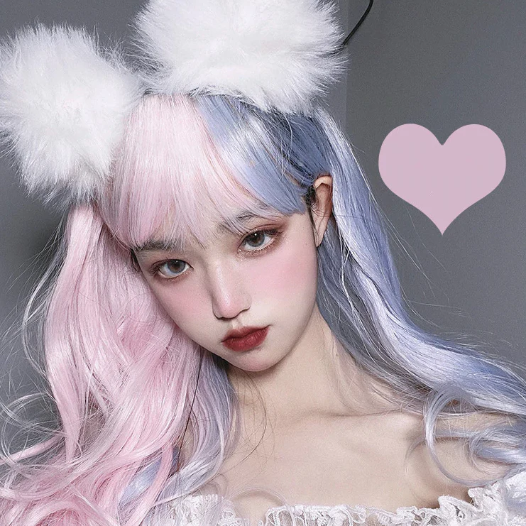 Powder blue double spell long curly hair HA0670
