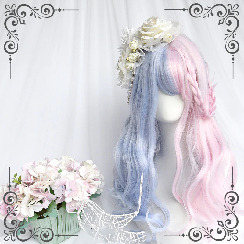 Powder blue double spell long curly hair HA0670 - Image 4