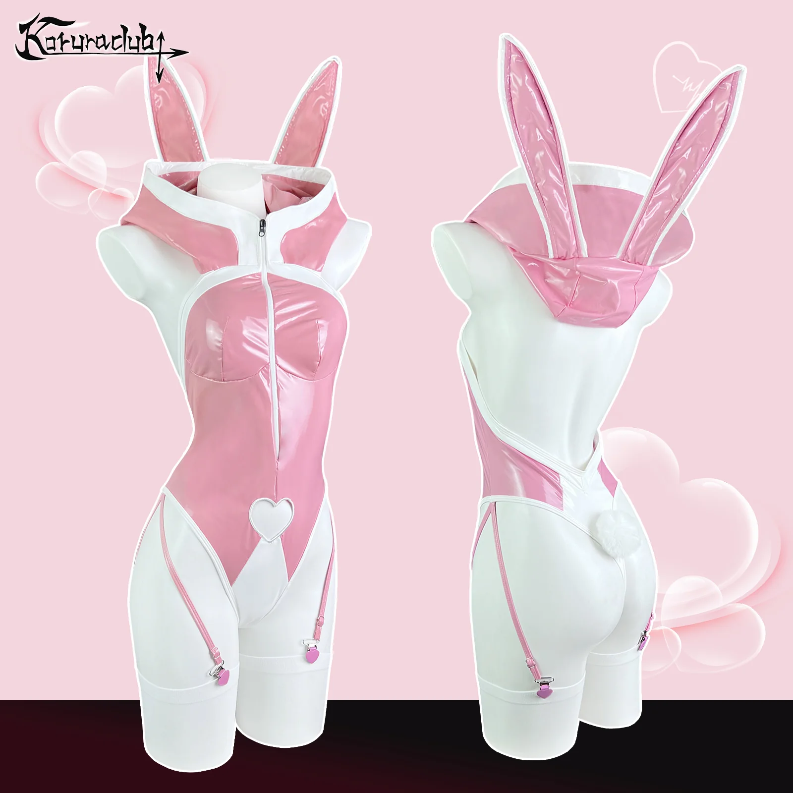 Pink Bunny Hoodie Bodysuit Lingerie HA2937 - Image 5