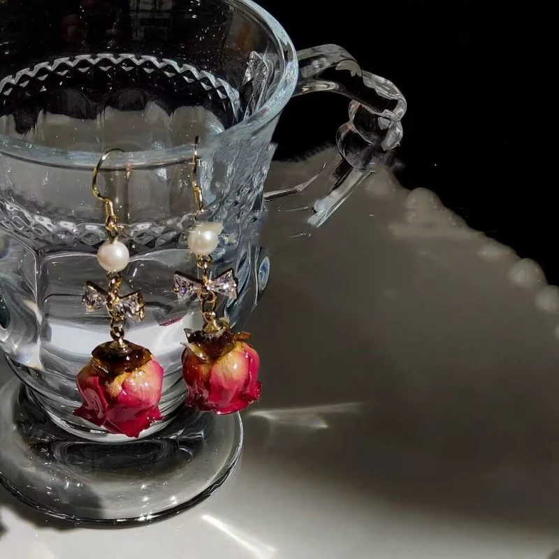 Preserved rose dried flower earrings   HA2036 - Image 2