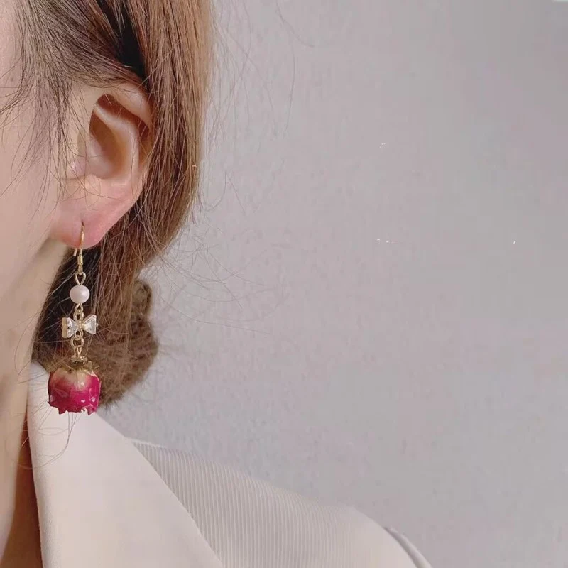 Preserved rose dried flower earrings   HA2036 - Image 3