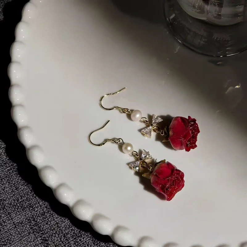 Preserved rose dried flower earrings   HA2036 - Image 4