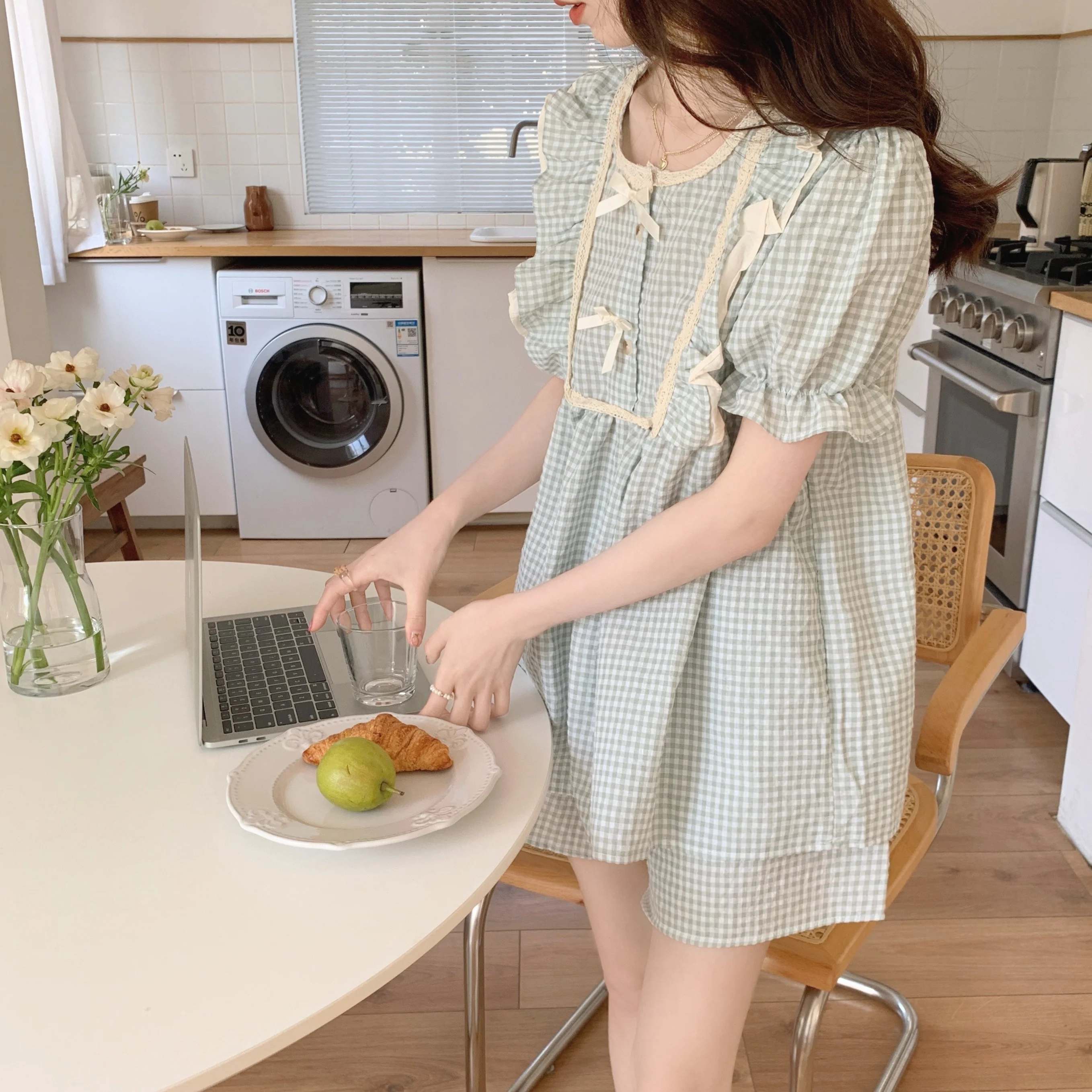 Princess Style Puff Sleeve Short Sleeve Shorts Set    HA0773 - Image 4