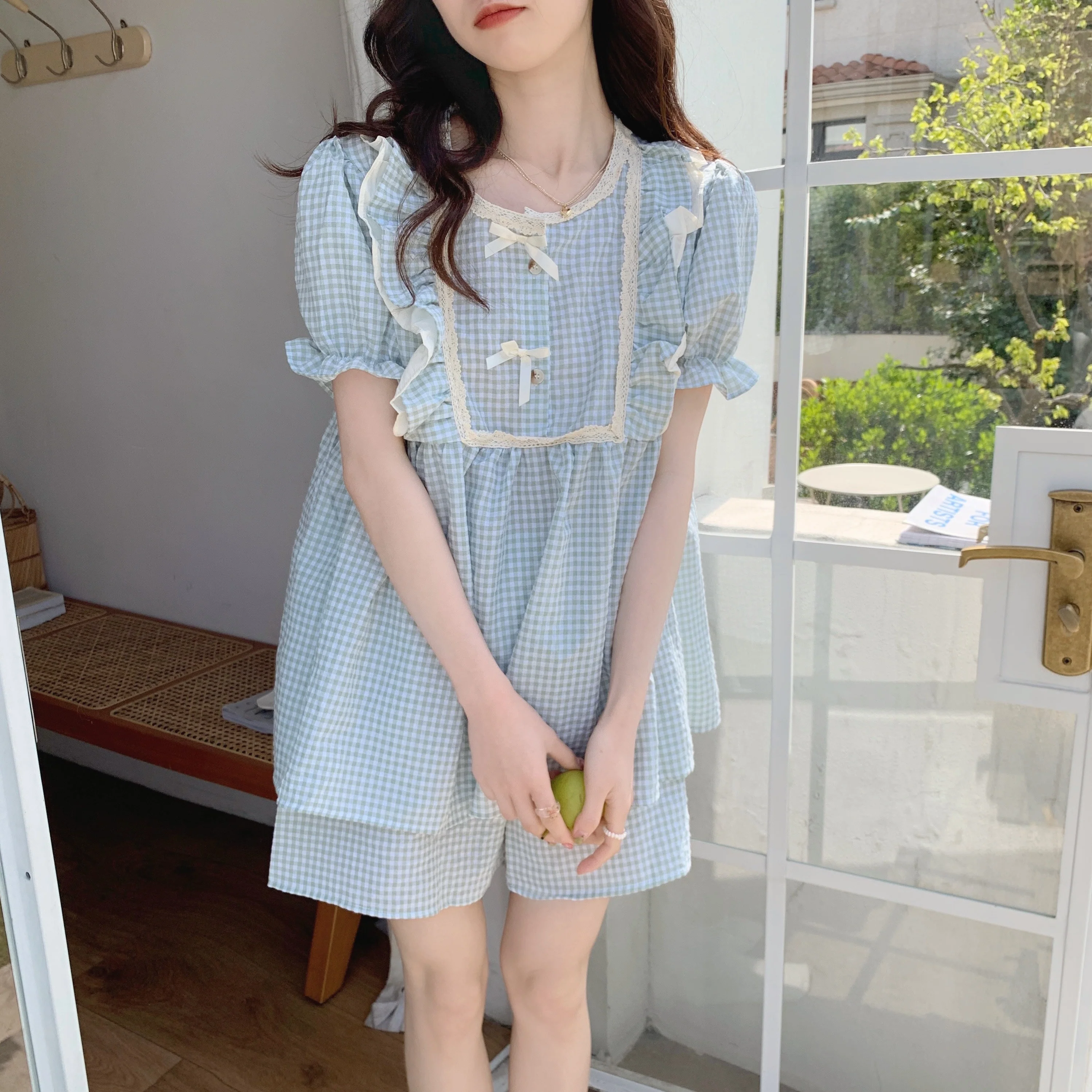 Princess Style Puff Sleeve Short Sleeve Shorts Set    HA0773 - Image 5