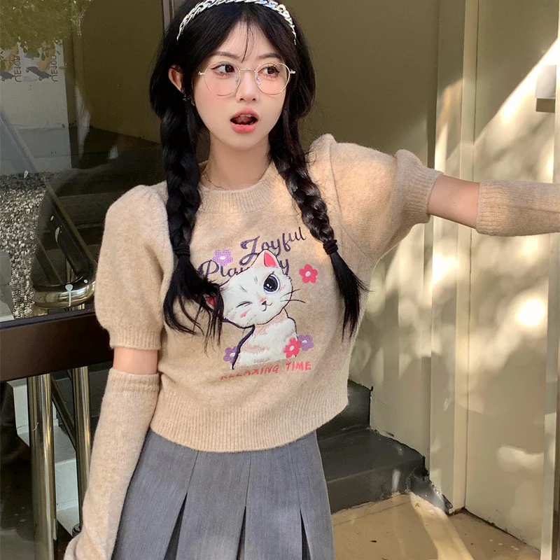 Puff Sleeve Cat Knit Top HA1233 - Image 2