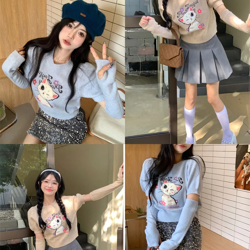 Puff Sleeve Cat Knit Top HA1233 - Image 3