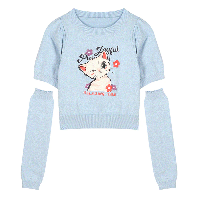 Puff Sleeve Cat Knit Top HA1233 - Image 5