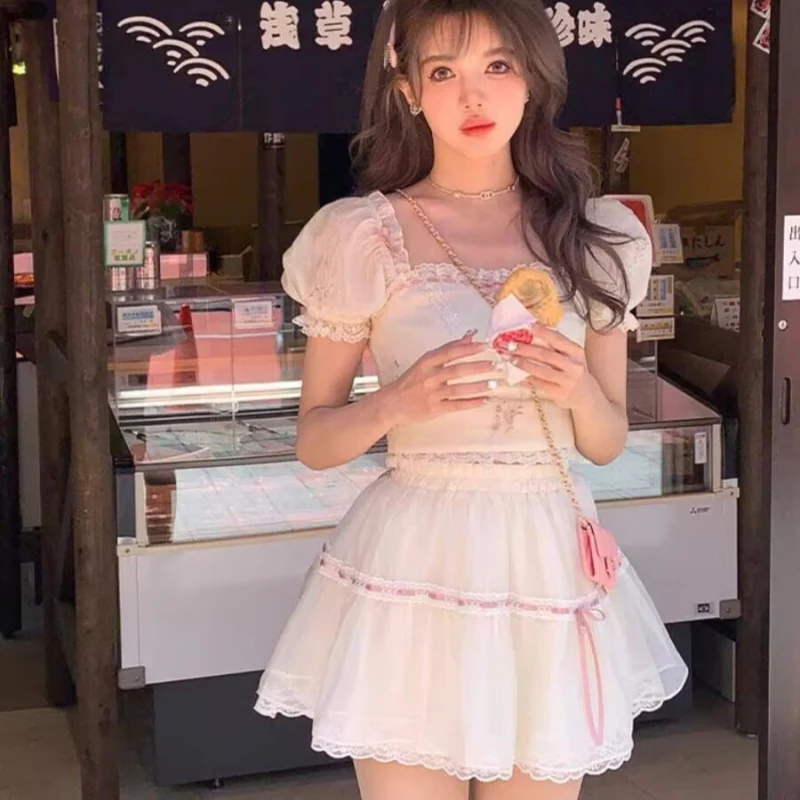 Puff sleeve shirt tutu skirt two piece set    HA2203 - Image 4