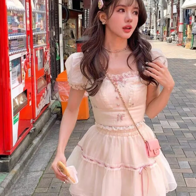 Puff sleeve shirt tutu skirt two piece set    HA2203 - Image 6